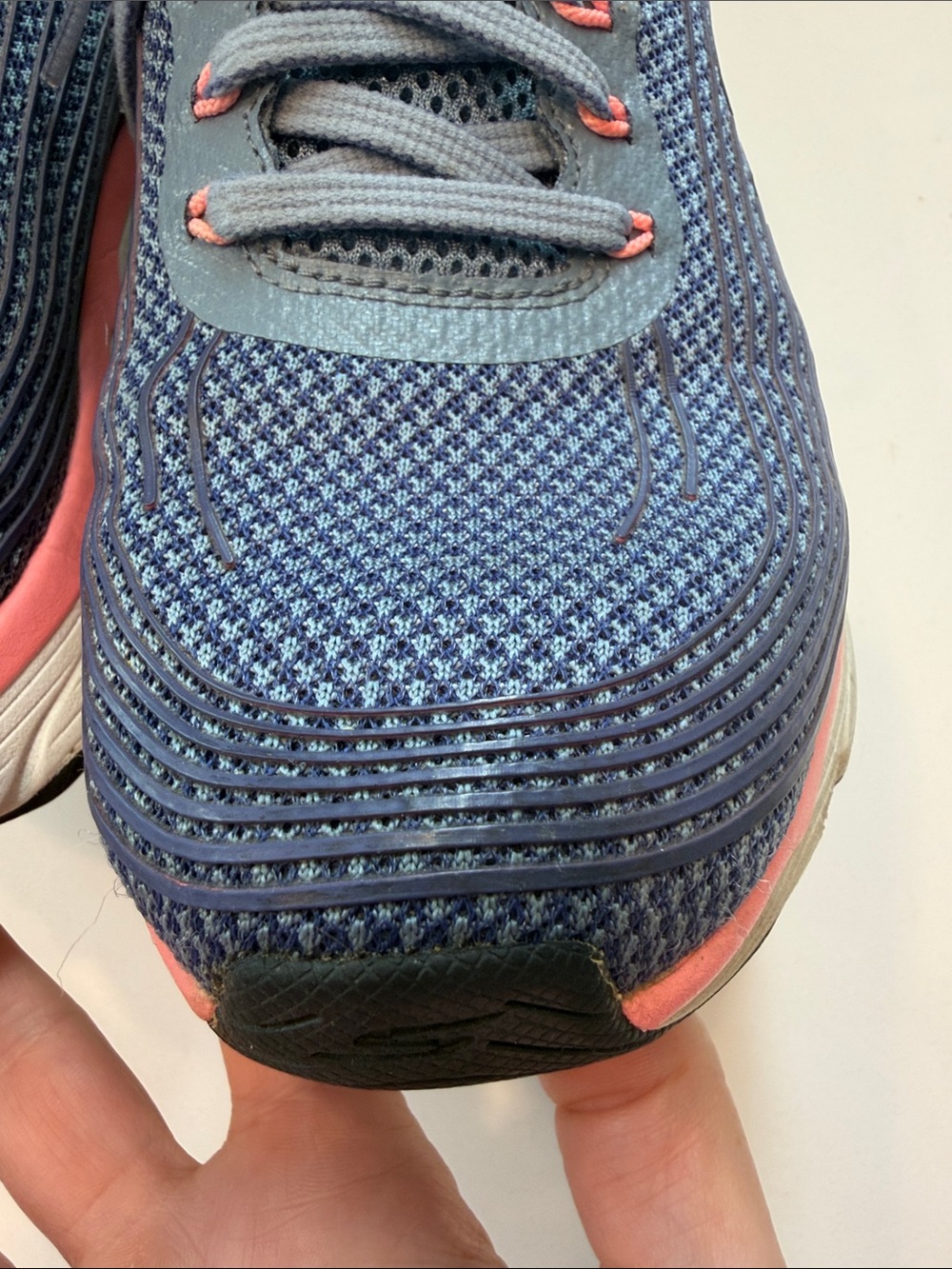 Skechers Women's Blue Knit Athletic Sneakers with Pink Midsole - Picture 4 of 17